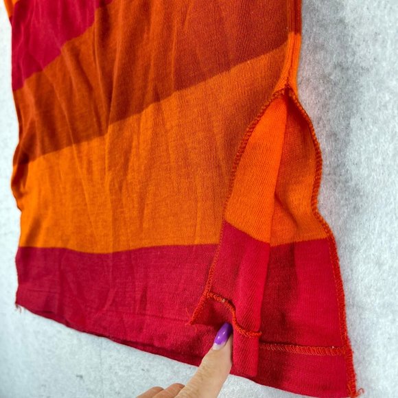 Vintage TAN GUIDICELLI Women EU40 USL Red Striped Deep V-Neck Short Sleeve Shirt - Picture 4 of 8